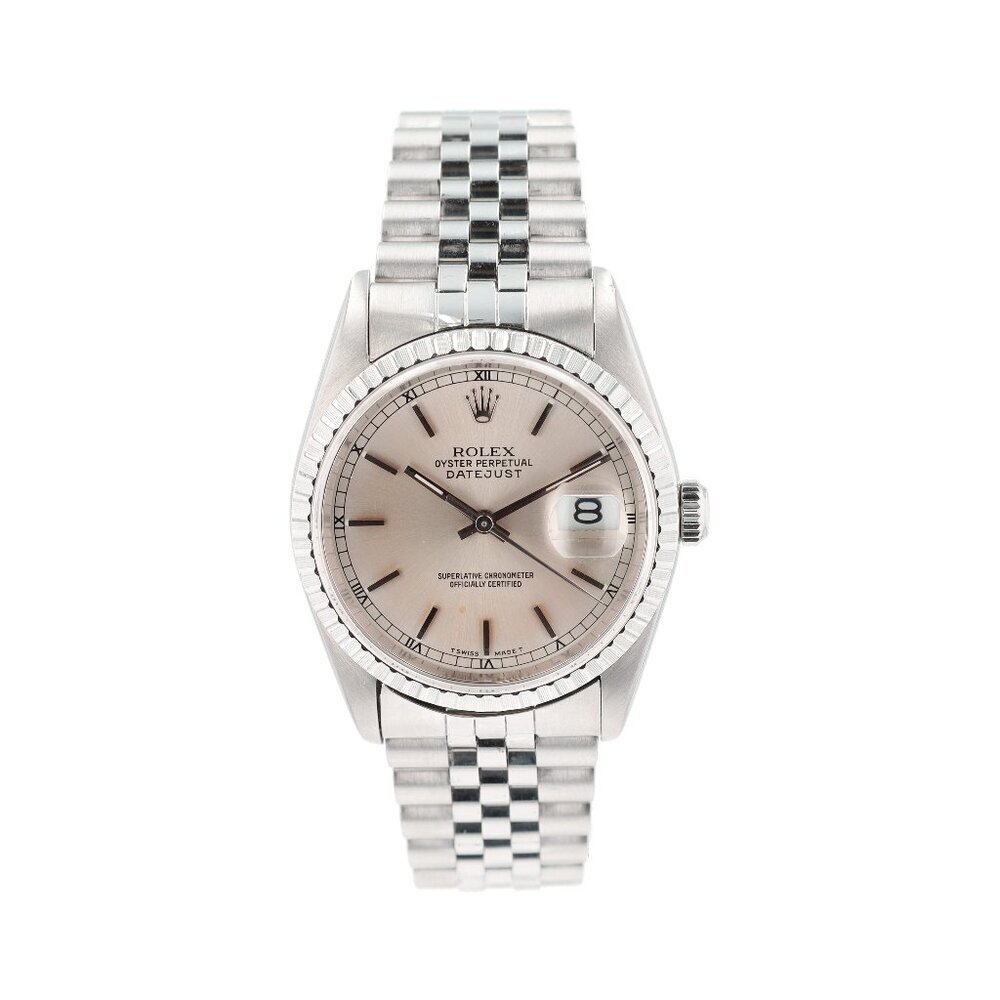 Rolex Datejust  16220 36mm Silver Index Dial Engine-turned Bezel